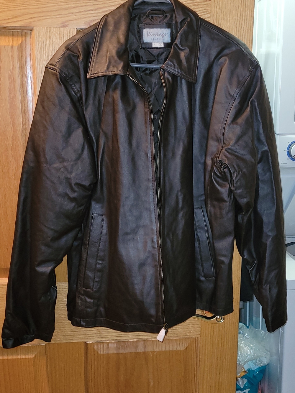NWT DARK BROWN Vintage Leather Men's Zip Jacket LARGE NEW Beautiful Coat